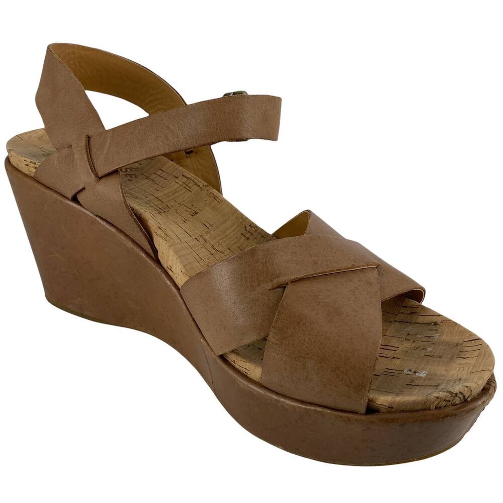 KORK-EASE Sandals Ava 2.0 Leather Tan Platform Criss-Cross Wedge Women's 10